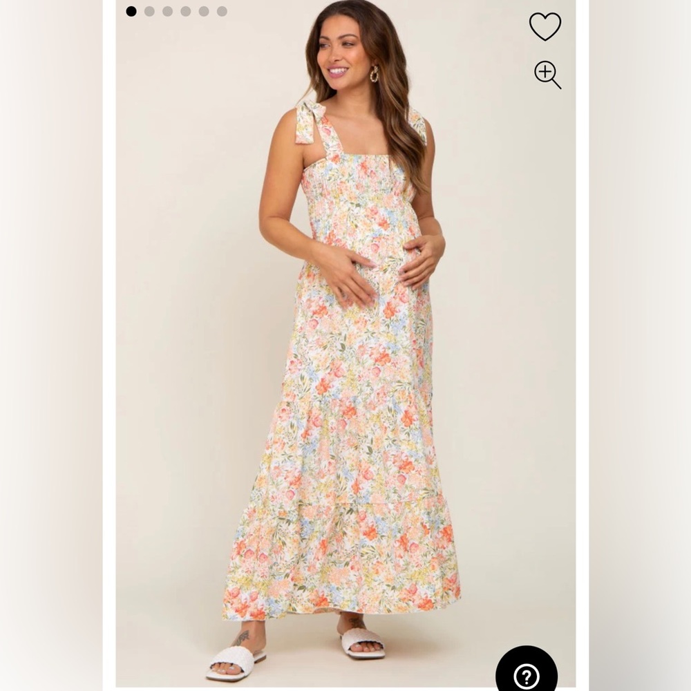 Pink Blush Coral Floral Shoulder Tie Maternity Maxi Dress NWT!